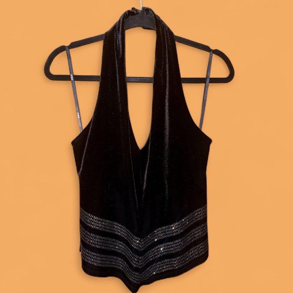 CDC Black Halter Blouse with Silver Accents